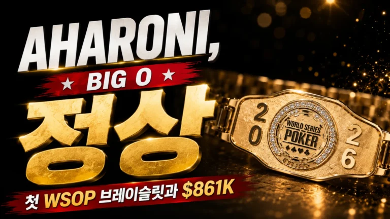 Daniel Aharoni Big O Championship 커버 이미지, 금색 WSOP 브레이슬릿과 $861K 우승 강조