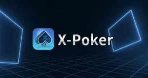 X-Poker 評測 2026 封面圖,未來感藍色霓虹撲克背景上顯示 X-Poker App 標誌
