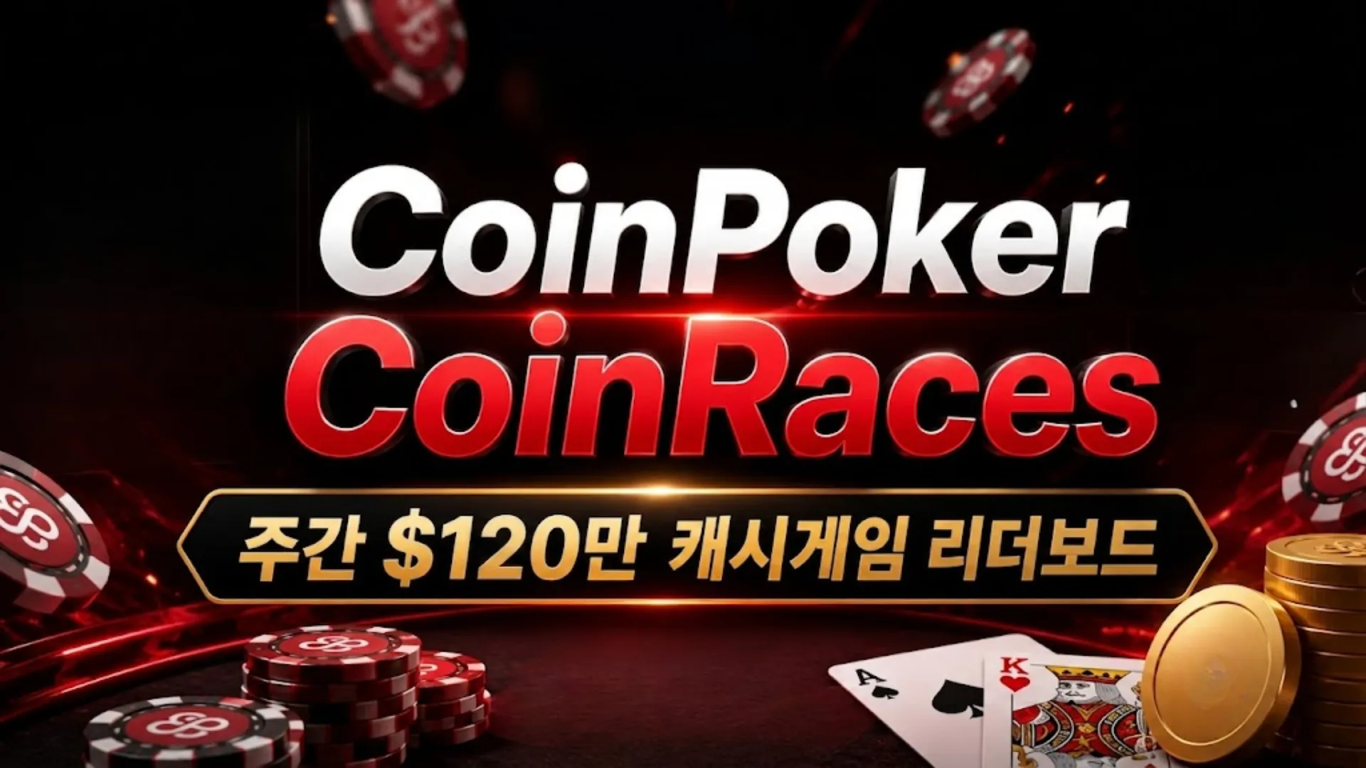 CoinPoker CoinRaces 커버 이미지, NLH와 PLO 플레이어를 위한 주간 $100만 캐시게임 리더보드 홍보