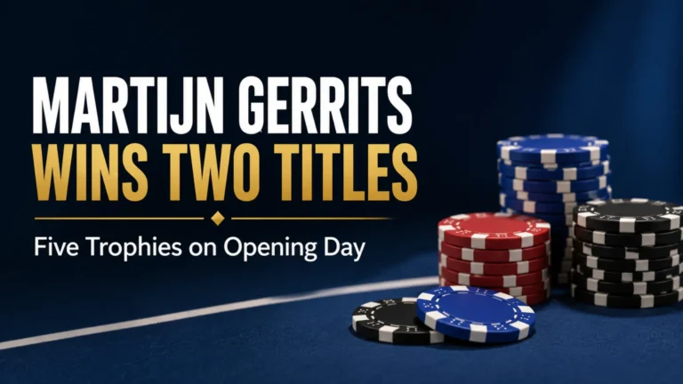 GOP Manila 2026 cover image showing poker chip stacks with Martijn Gerrits winning two titles on opening day