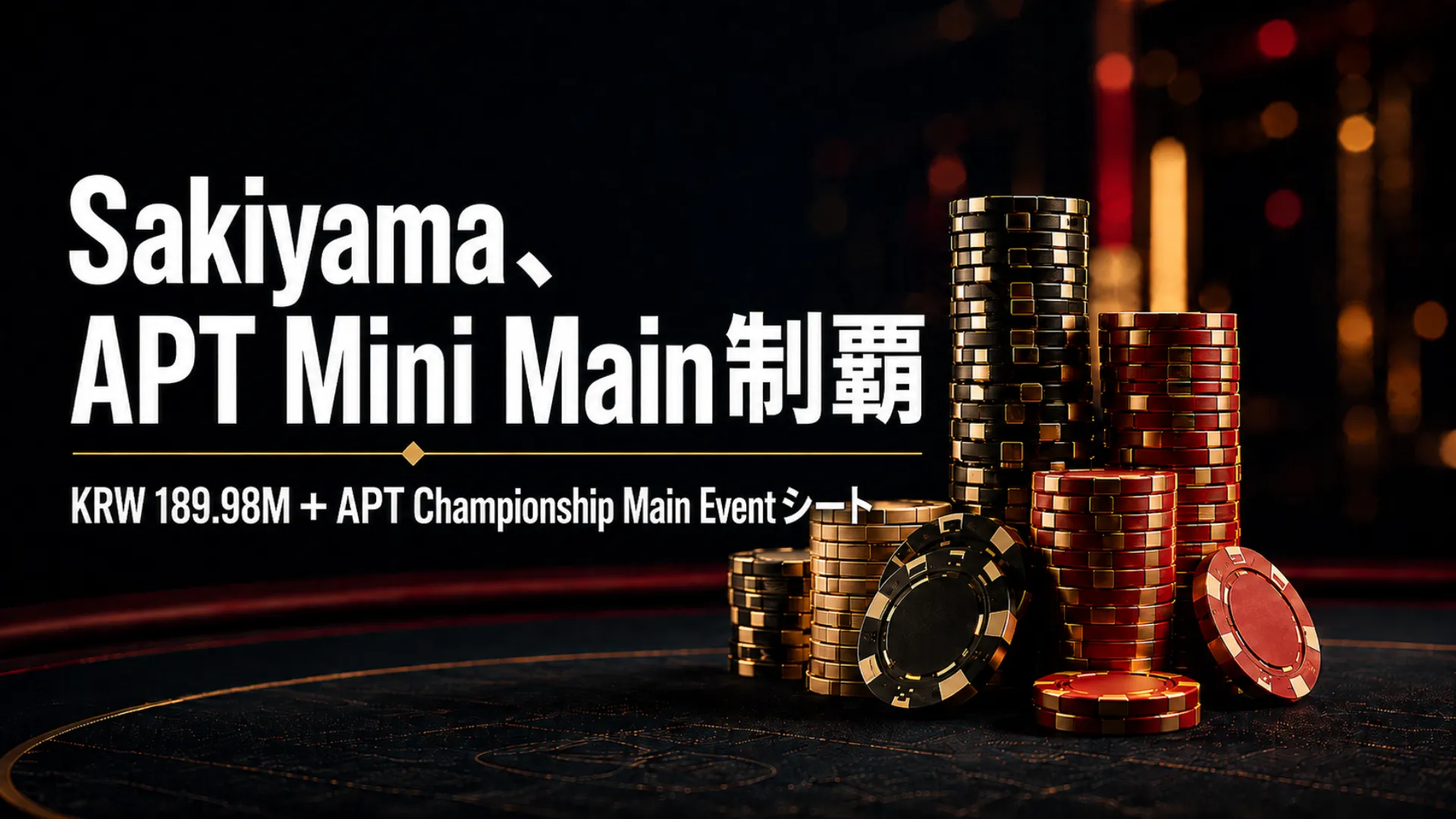 PokerOfferのカバー画像。ポーカーチップとともにToru SakiyamaのAPT Incheon 2026 Mini Main Event優勝とKRW 189.98M獲得を紹介