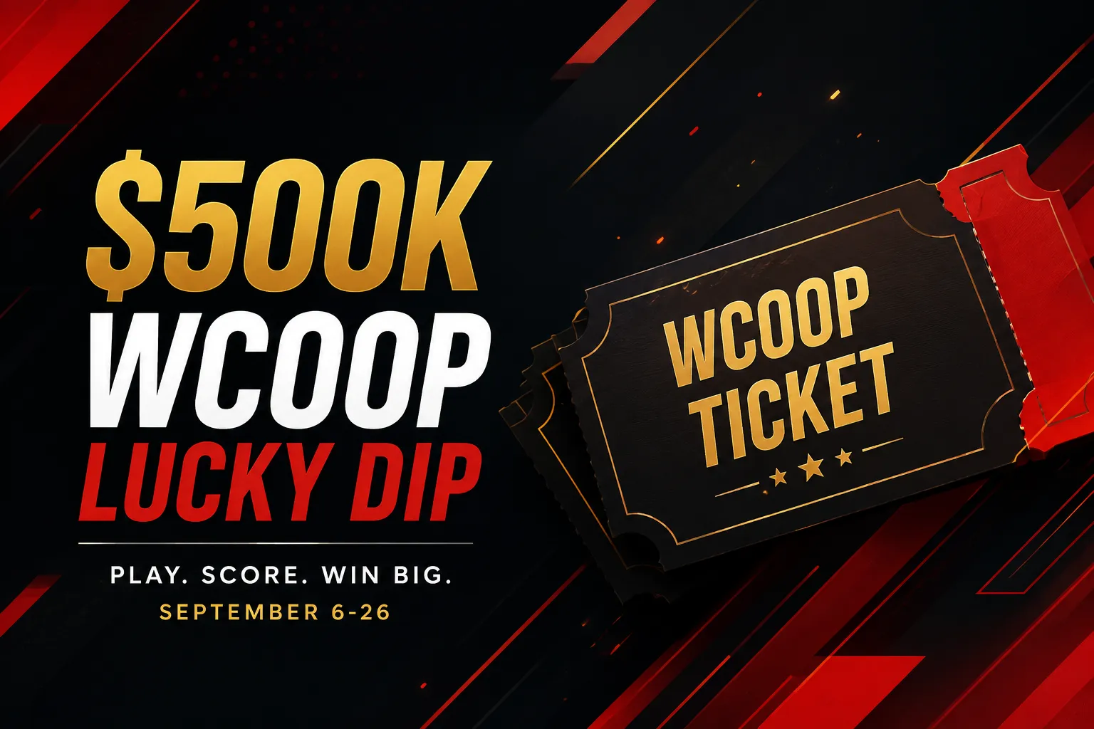 PokerStars WCOOP Lucky Dip 2026 cover showing $500K in WCOOP tickets available from September 6 to 26