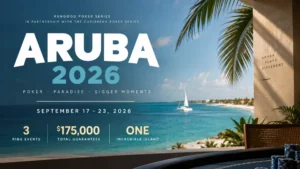 RunGood Poker Series Aruba 2026 cover featuring three Ring Events and $175K in total guarantees from September 17 to 23