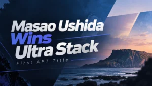APT Jeju 2026 Ultra Stack cover featuring Masao Ushida’s first APT title, with a dark blue editorial layout and Jeju coastline at sunset