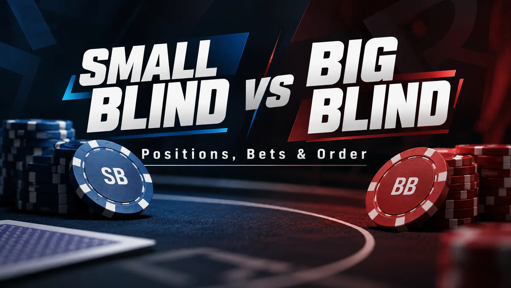 Small Blind vs Big Blind poker comparison showing SB and BB positions, blind amounts, and betting order