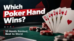 Poker hand rankings cover showing a royal flush with the headline “Which Poker Hand Wins?”